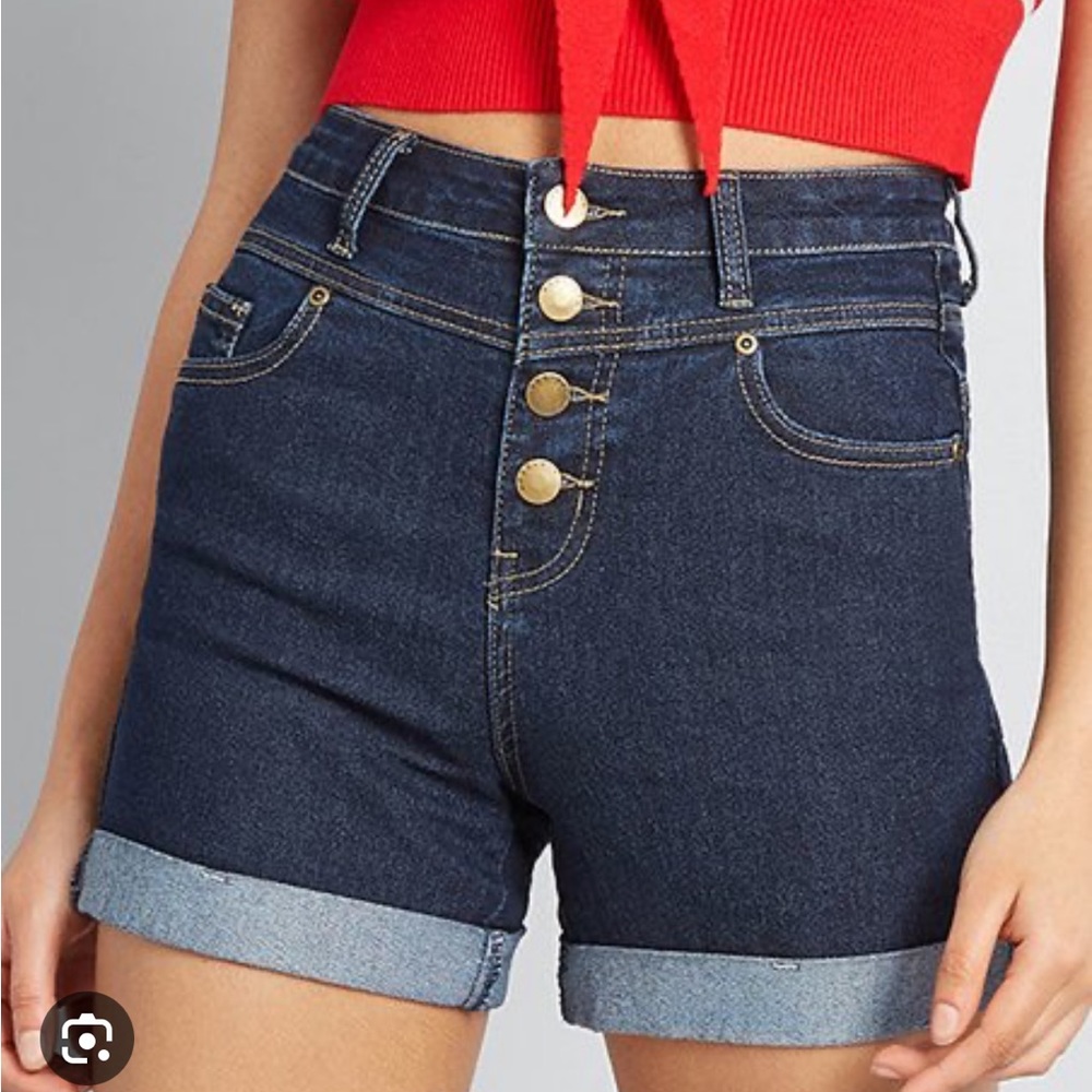 NWOT ModCloth Dark Wash Karaoke Seamstress High-Waist Shorts